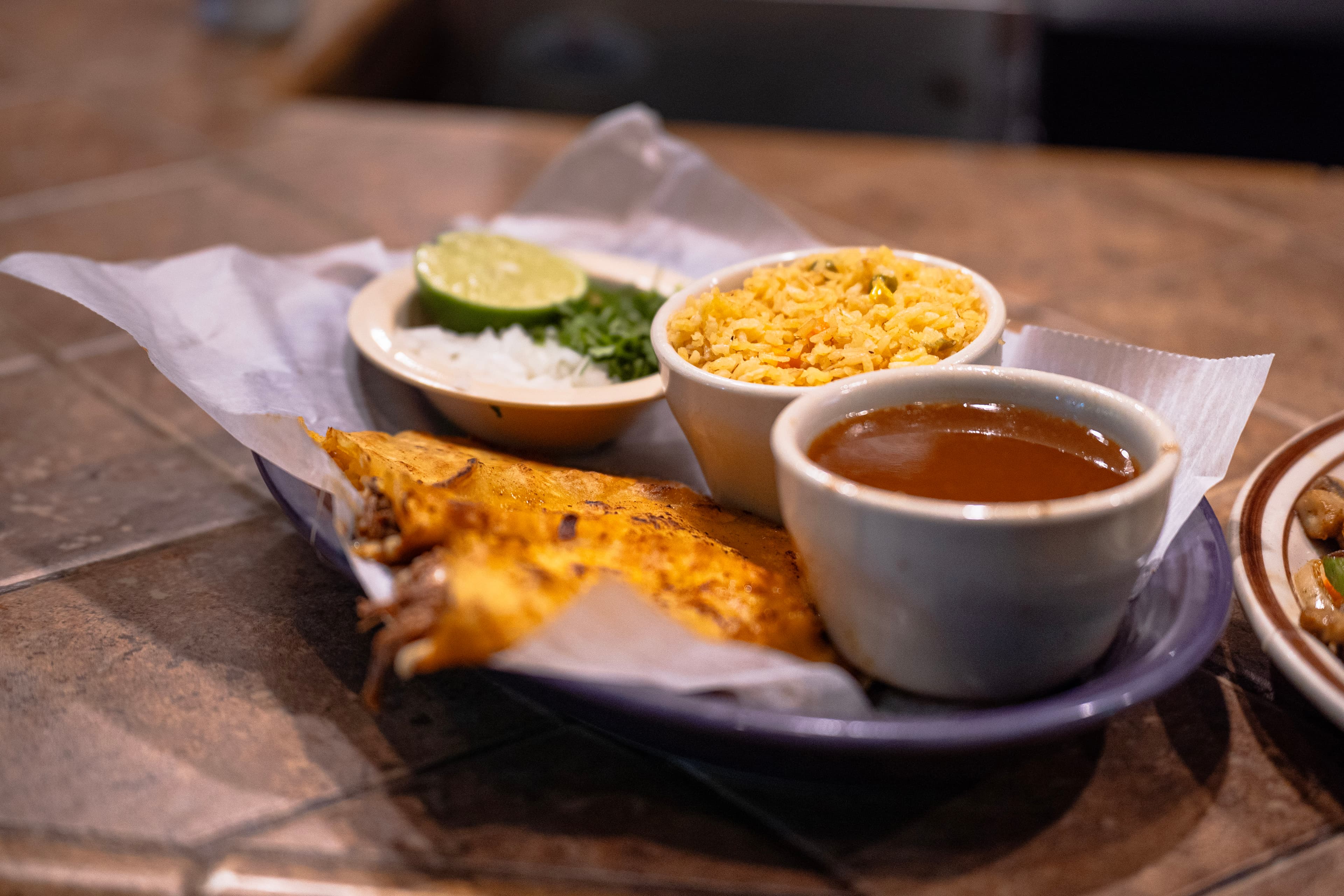 Golden crispy quesadilla with sides